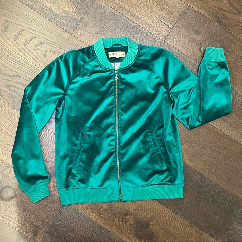 Green Velvet Bomber Jacket